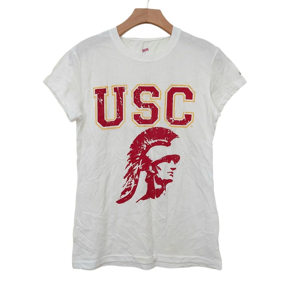 Soffe USC Trojans T-Shirt Junior XL White Short Sleeve Crew Neck College Cotton